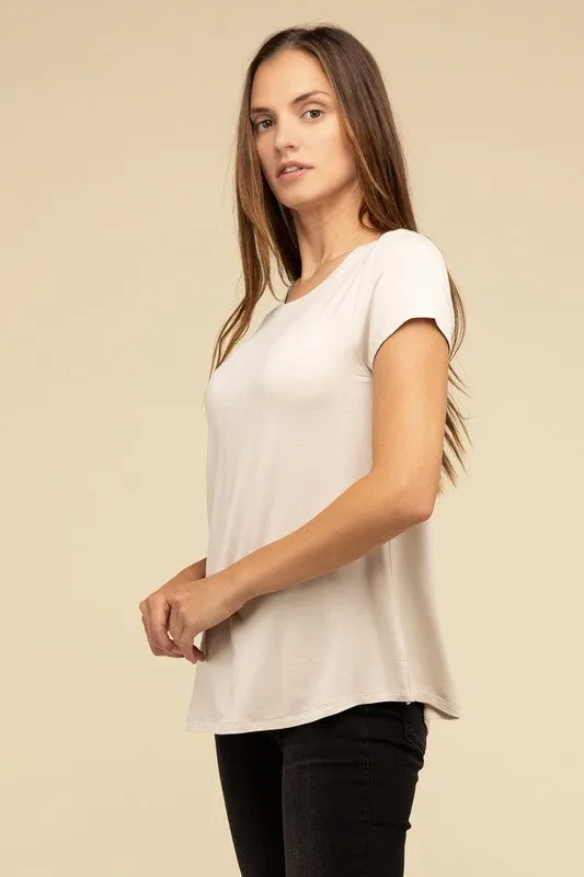 Flowy Round Hem Rayon Short Sleeve Top. **This item has free shipping.**