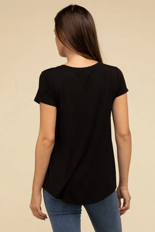Flowy Round Hem Rayon Short Sleeve Top. **This item has free shipping.**