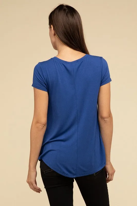 Flowy Round Hem Rayon Short Sleeve Top. **This item has free shipping.**