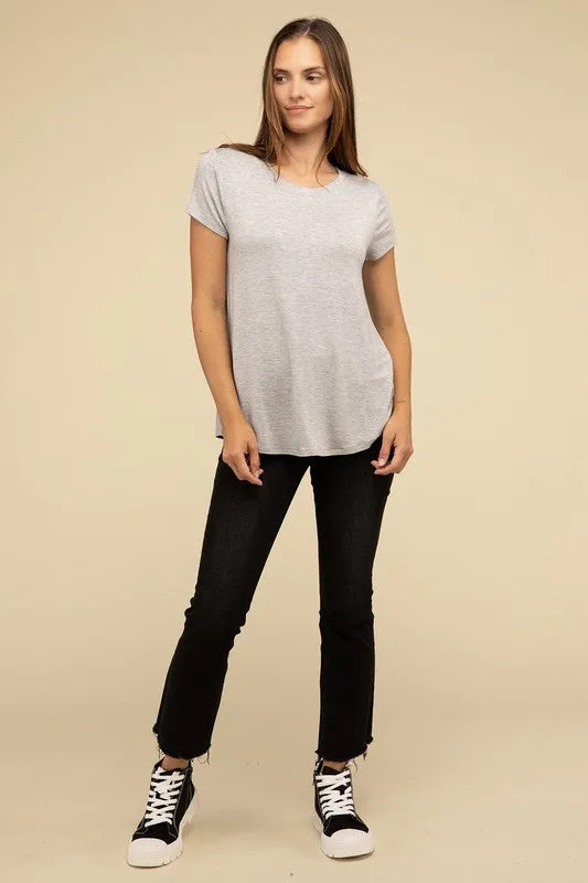 Flowy Round Hem Rayon Short Sleeve Top. **This item has free shipping.**
