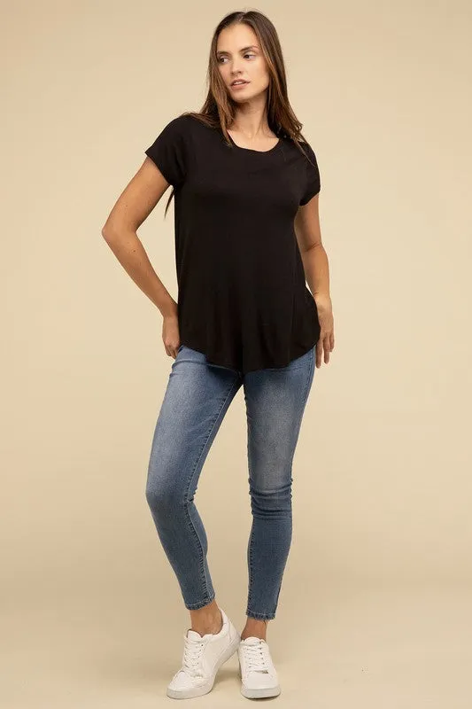 Flowy Round Hem Rayon Short Sleeve Top. **This item has free shipping.**