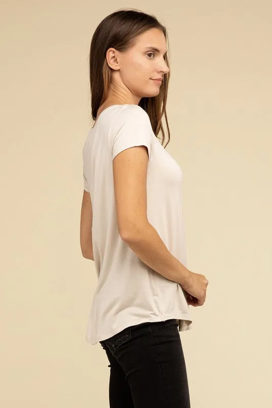 Flowy Round Hem Rayon Short Sleeve Top. **This item has free shipping.**