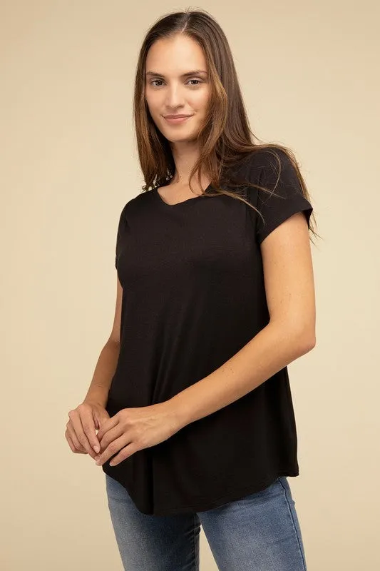 Flowy Round Hem Rayon Short Sleeve Top. **This item has free shipping.**