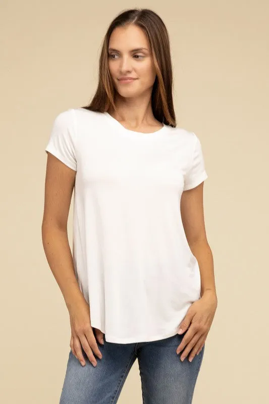 Flowy Round Hem Rayon Short Sleeve Top. **This item has free shipping.**