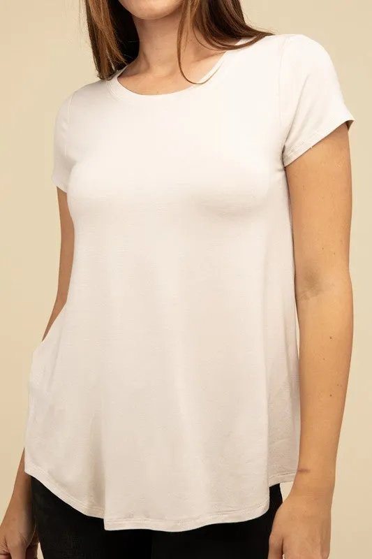 Flowy Round Hem Rayon Short Sleeve Top. **This item has free shipping.**
