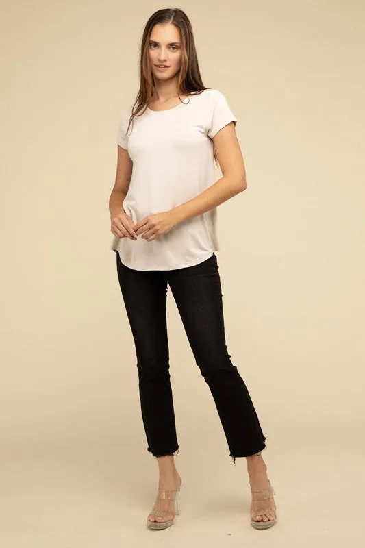 Flowy Round Hem Rayon Short Sleeve Top. **This item has free shipping.**