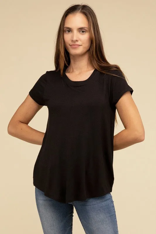 Flowy Round Hem Rayon Short Sleeve Top. **This item has free shipping.**