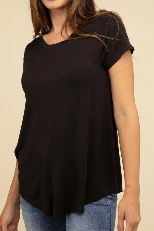 Flowy Round Hem Rayon Short Sleeve Top. **This item has free shipping.**