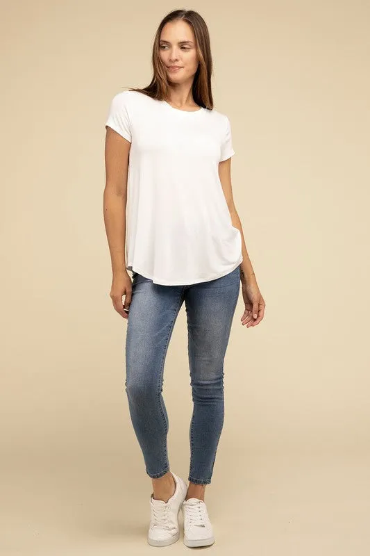 Flowy Round Hem Rayon Short Sleeve Top. **This item has free shipping.**