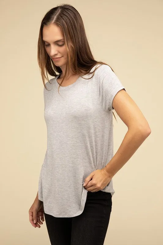 Flowy Round Hem Rayon Short Sleeve Top. **This item has free shipping.**