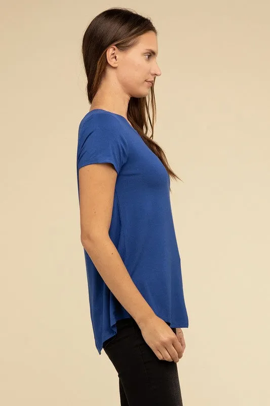 Flowy Round Hem Rayon Short Sleeve Top. **This item has free shipping.**