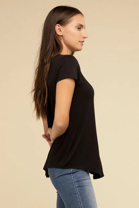 Flowy Round Hem Rayon Short Sleeve Top. **This item has free shipping.**