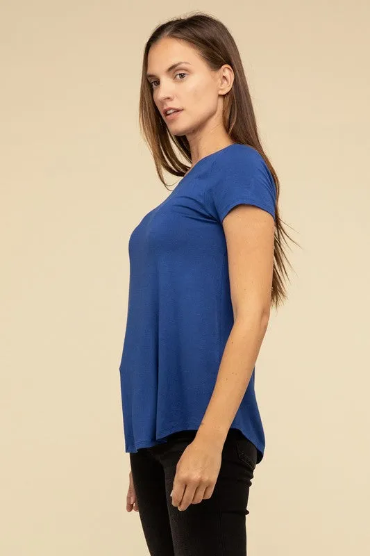 Flowy Round Hem Rayon Short Sleeve Top. **This item has free shipping.**
