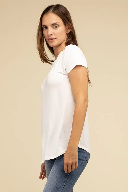 Flowy Round Hem Rayon Short Sleeve Top. **This item has free shipping.**