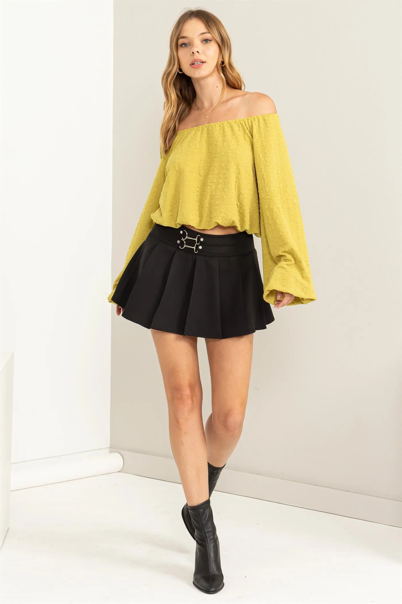 HF24C504-BUBBLE KNIT BALLOON SLEEVE TOP