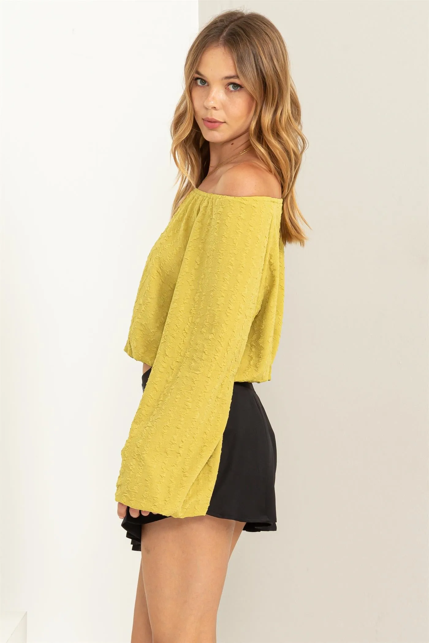 HF24C504-BUBBLE KNIT BALLOON SLEEVE TOP