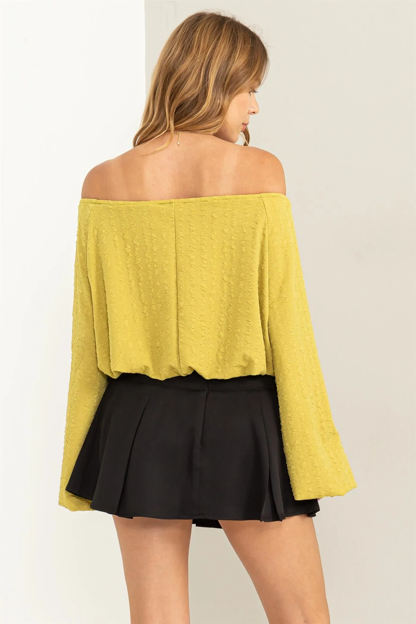 HF24C504-BUBBLE KNIT BALLOON SLEEVE TOP