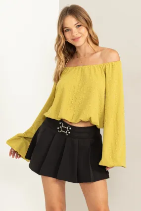 HF24C504-BUBBLE KNIT BALLOON SLEEVE TOP
