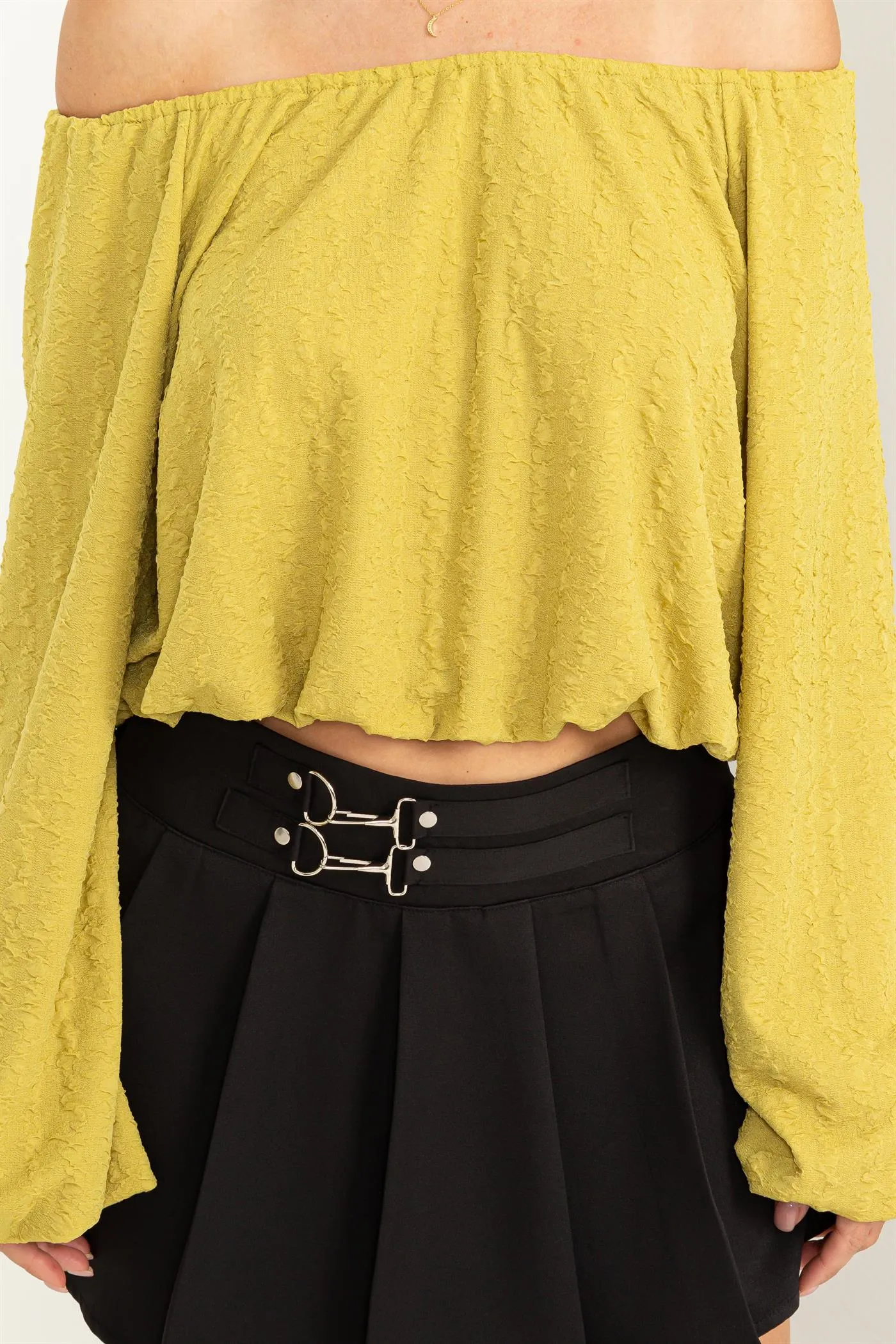 HF24C504-BUBBLE KNIT BALLOON SLEEVE TOP