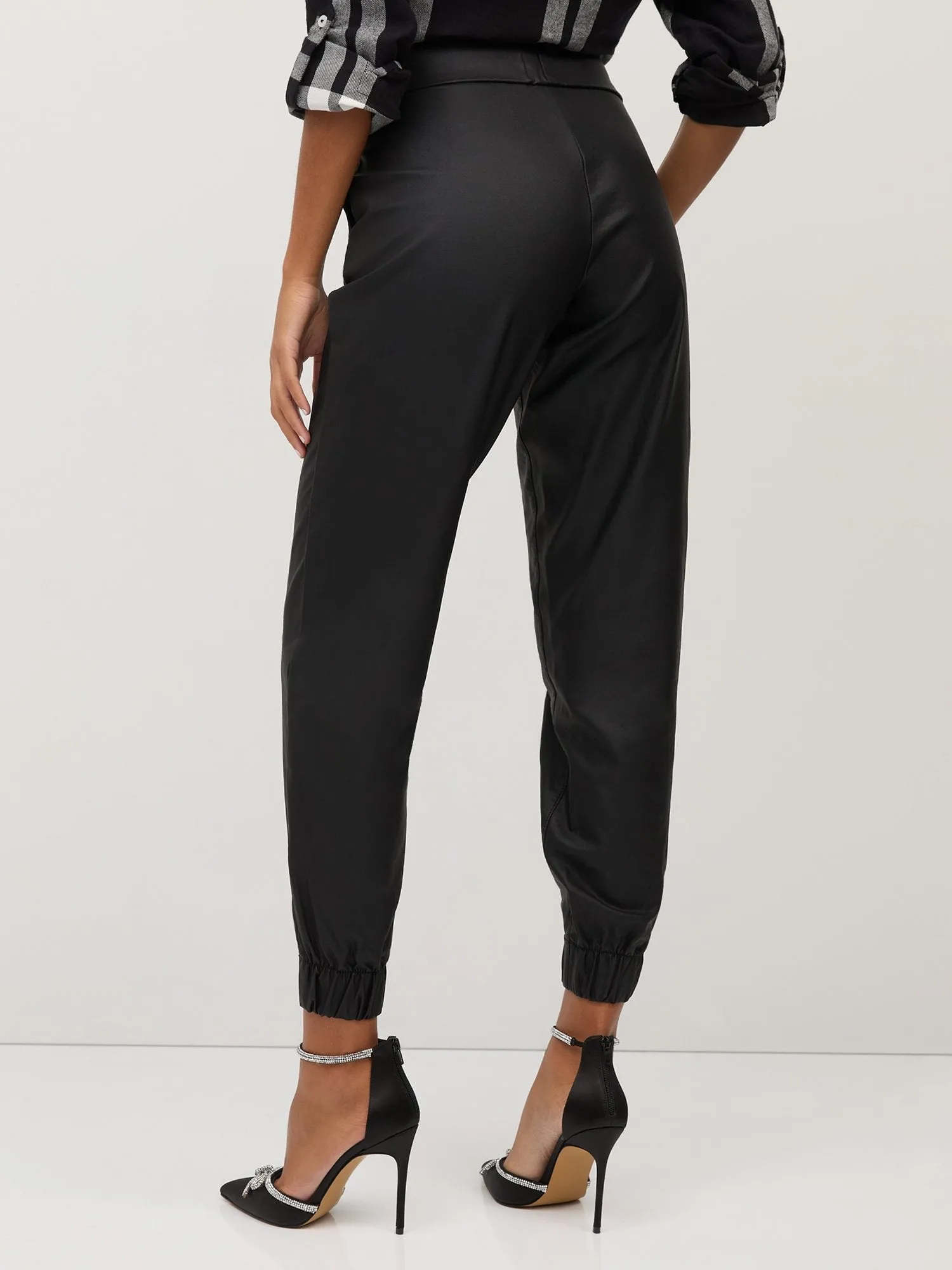 High-Waisted Faux-Leather Jogger Ankle Pant