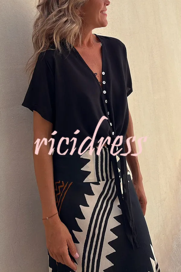 Lalo Button Up Tie Front Relaxed Blouse