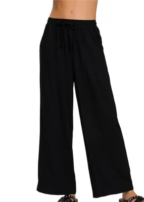 Linen Blend Relaxed Pants Black