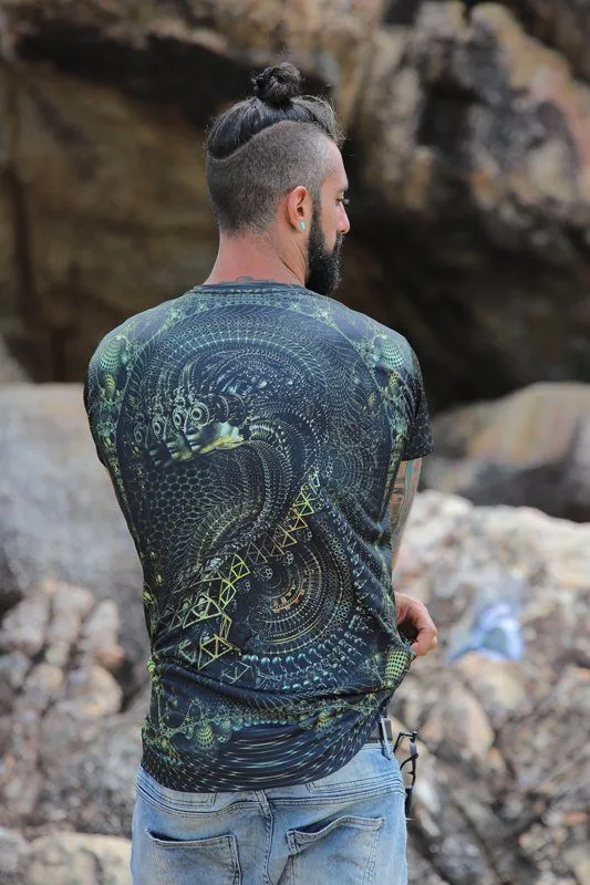 Mens Rave Shirt | Psy Clothing | Sacred Geomery Shirt | Fractal Shirt | Curios (TS)