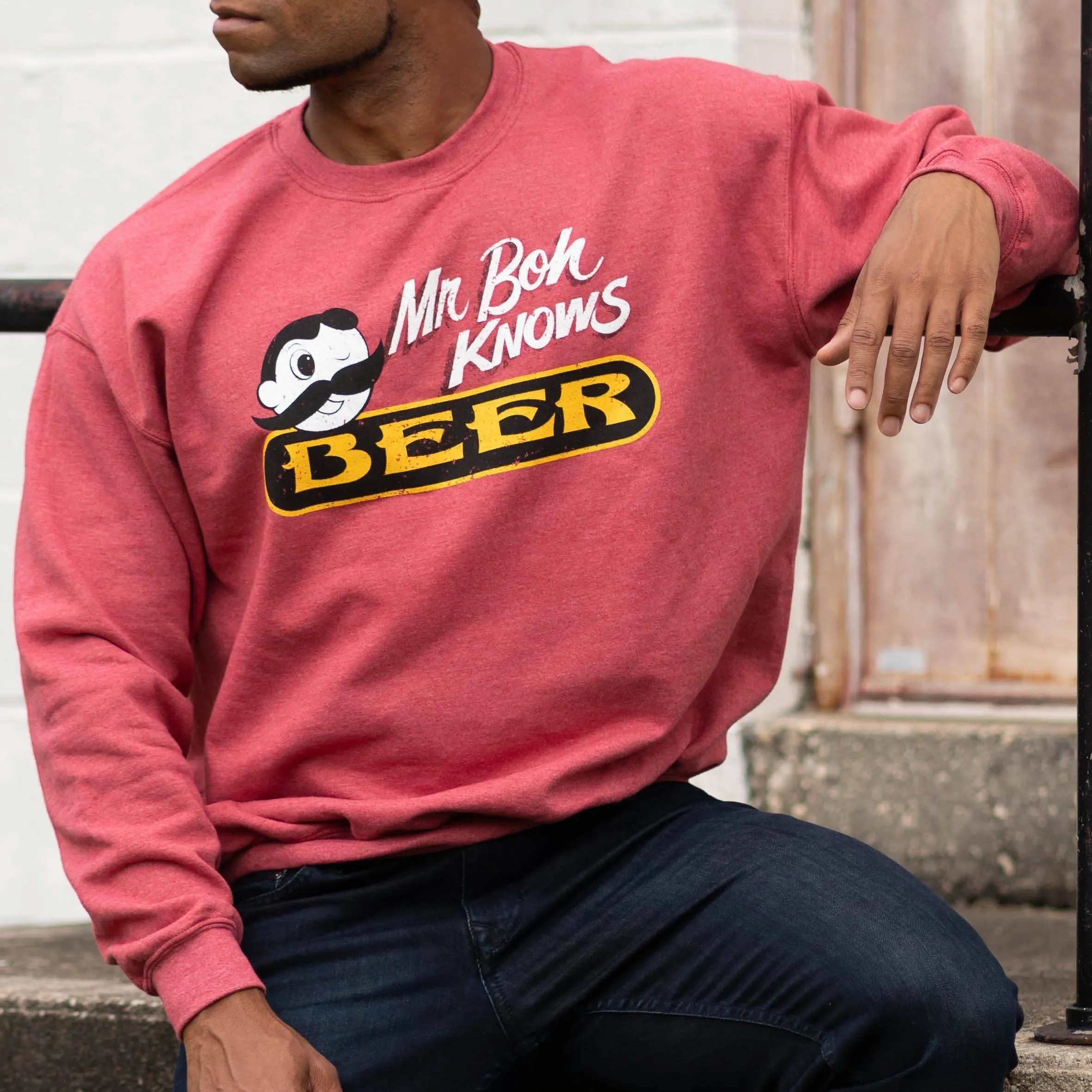 Mr. Boh Knows Beer (Heather Sport Scarlet) / Crew Sweatshirt