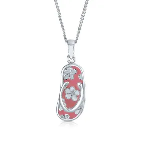Nautical Flip Flop Pendant Necklace in Pink Sterling Silver Beach Sandal