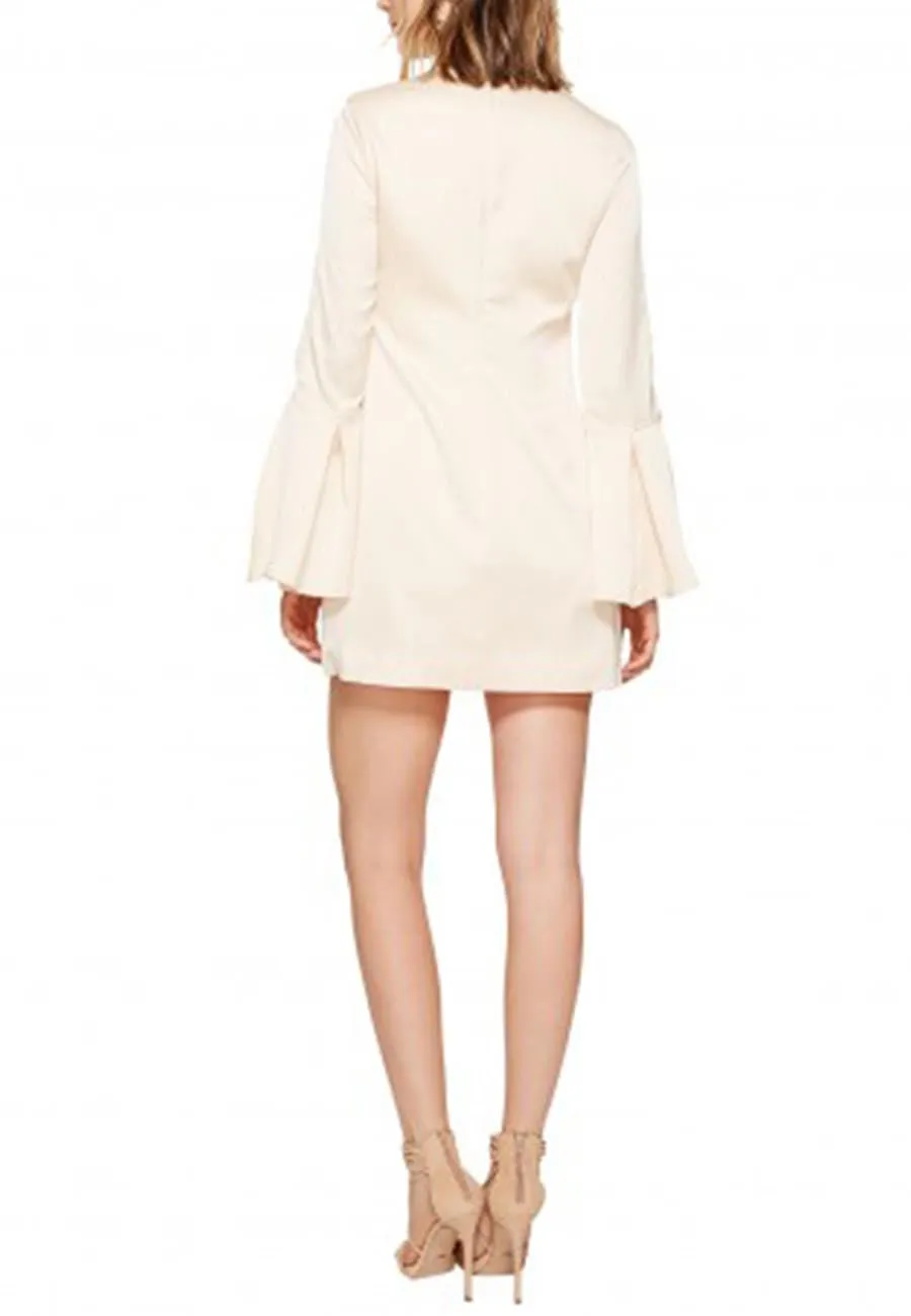 Nude Chandelier Ruched Bell Sleeves Satin Mini Dress