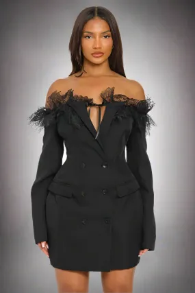 Off-Shoulder Lace Blazer Dress