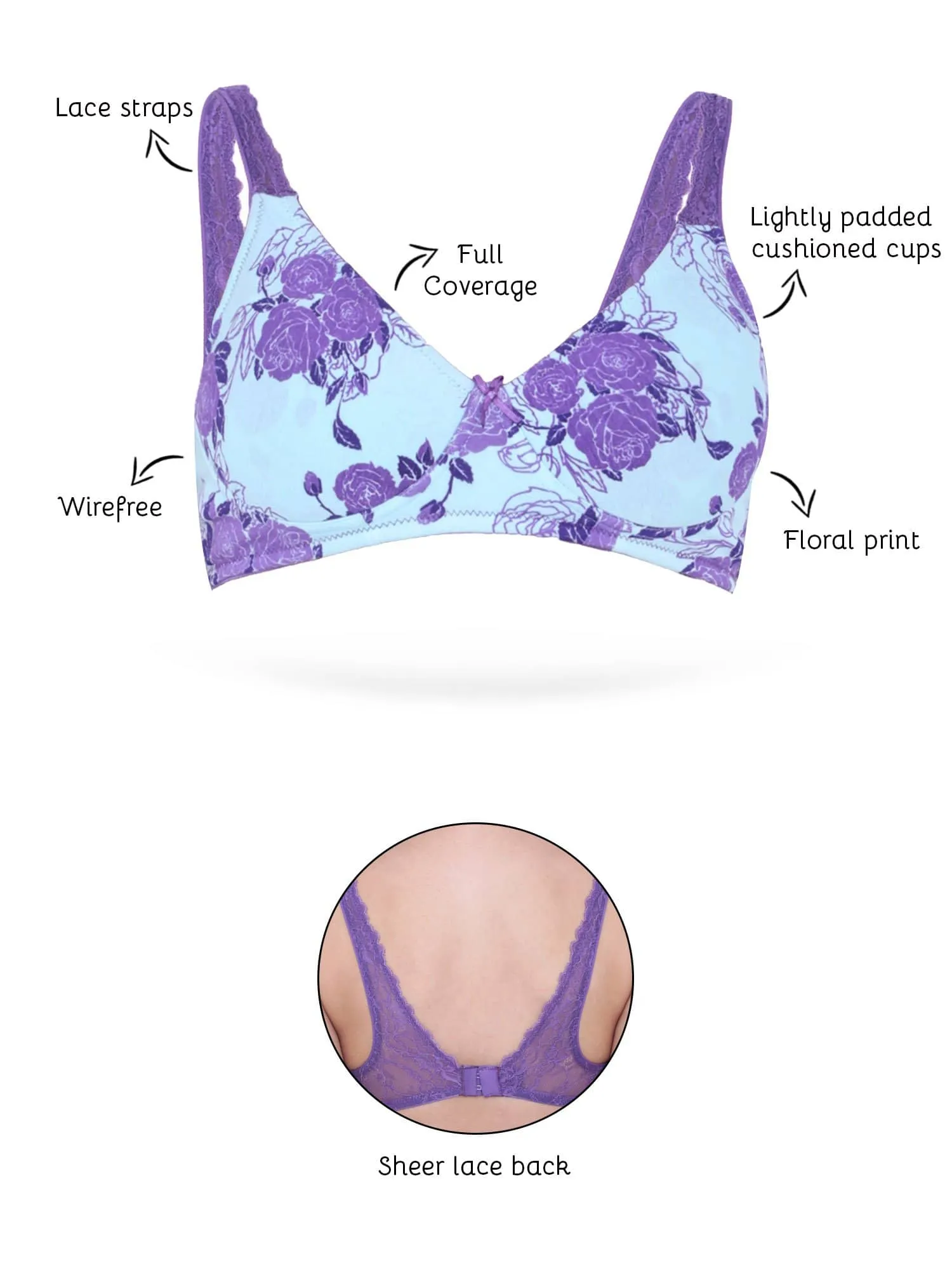 Organic Cotton Antimicrobial Lace Back Lightly Padded Non-wired Bra(Pack of 2)-ISB041_41-