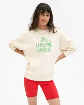 Oversized Sweatshirt ~ Cream w/ Green Embroidered Le Weekend