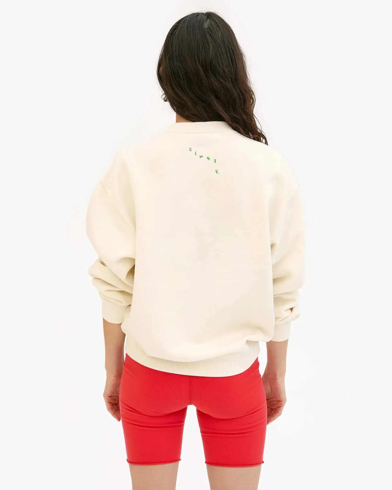 Oversized Sweatshirt ~ Cream w/ Green Embroidered Le Weekend