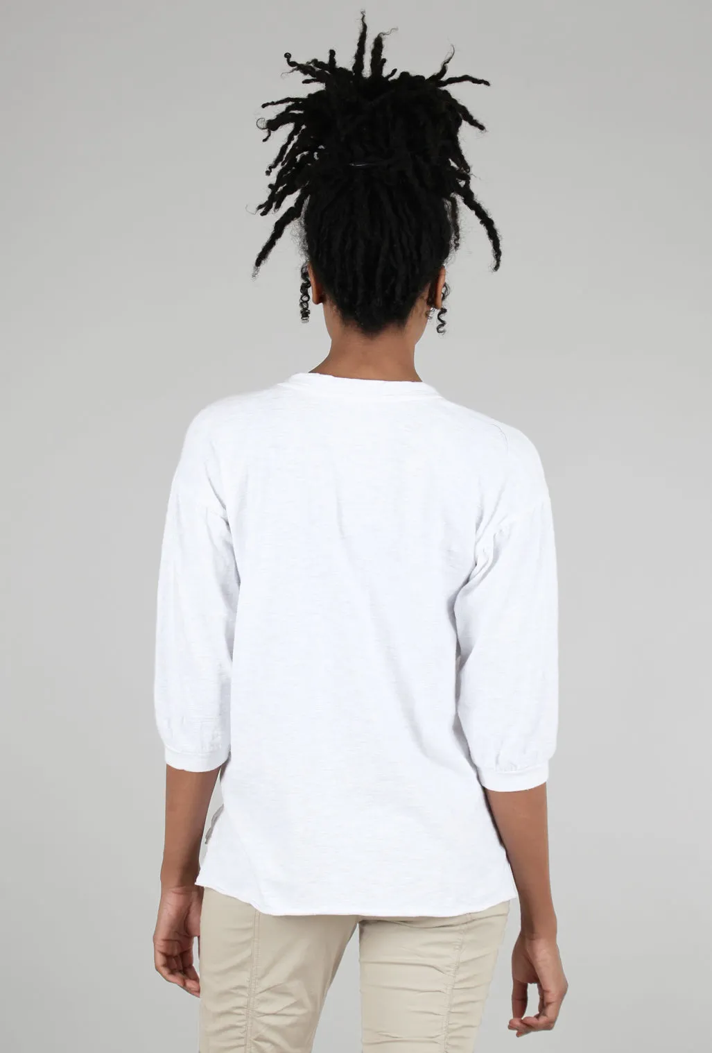 Peasant-Sleeve Crewneck Tee, White