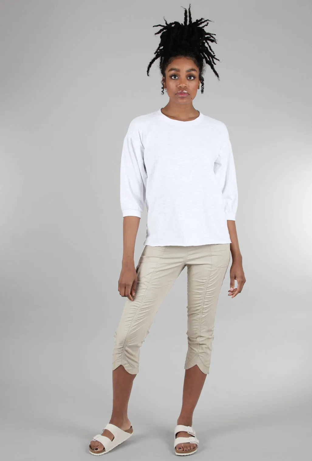 Peasant-Sleeve Crewneck Tee, White