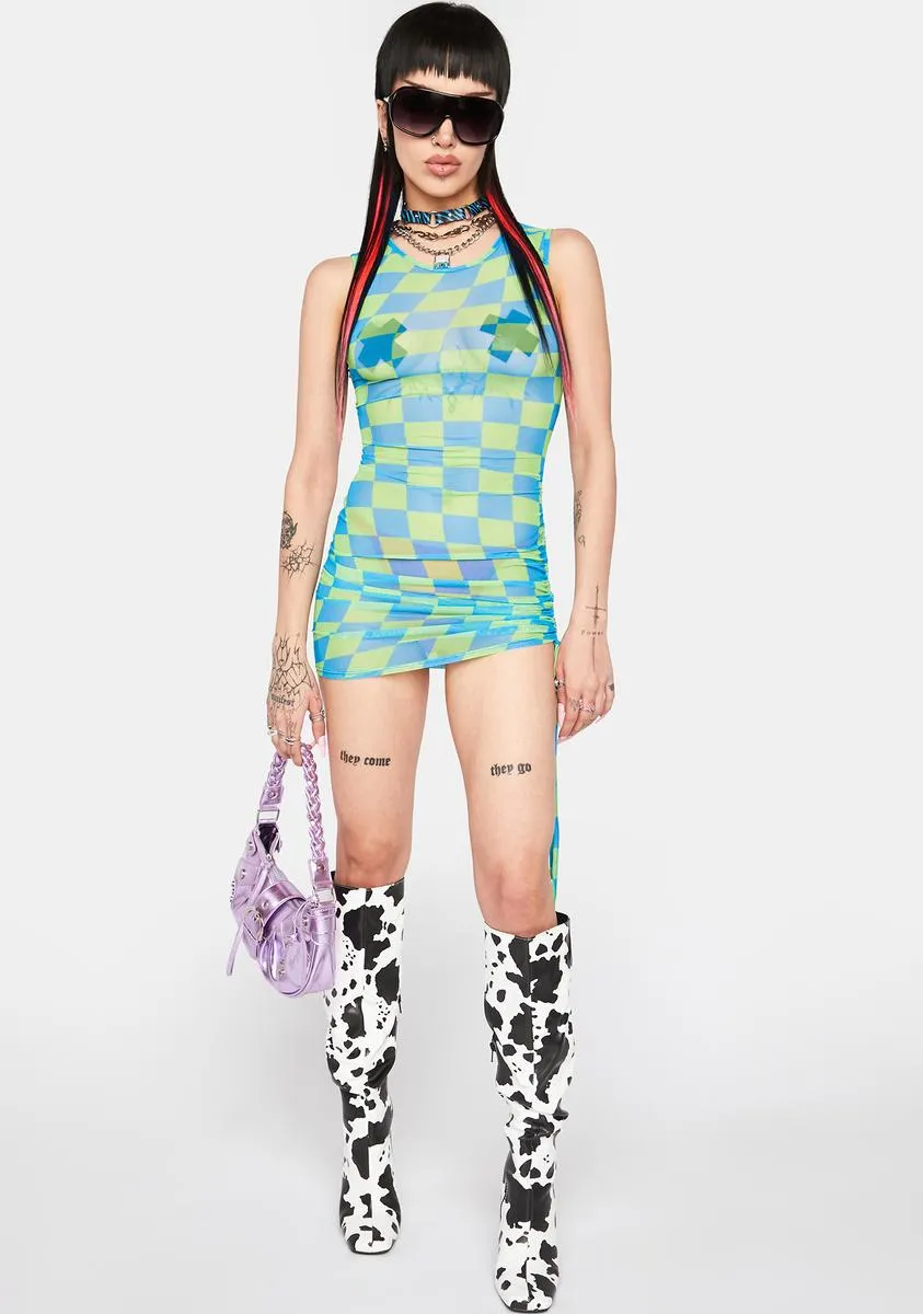 Playful Statement Checkered Mini Dress