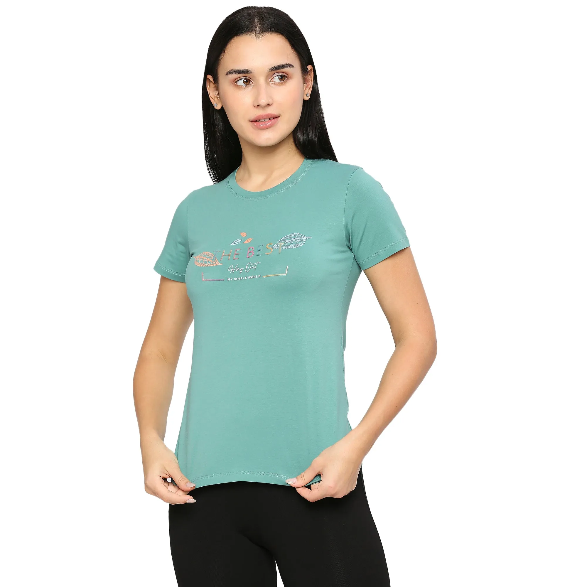 REFLECTIVE TEXTURED SIDE SLIT SOFT COTTON T-SHIRT