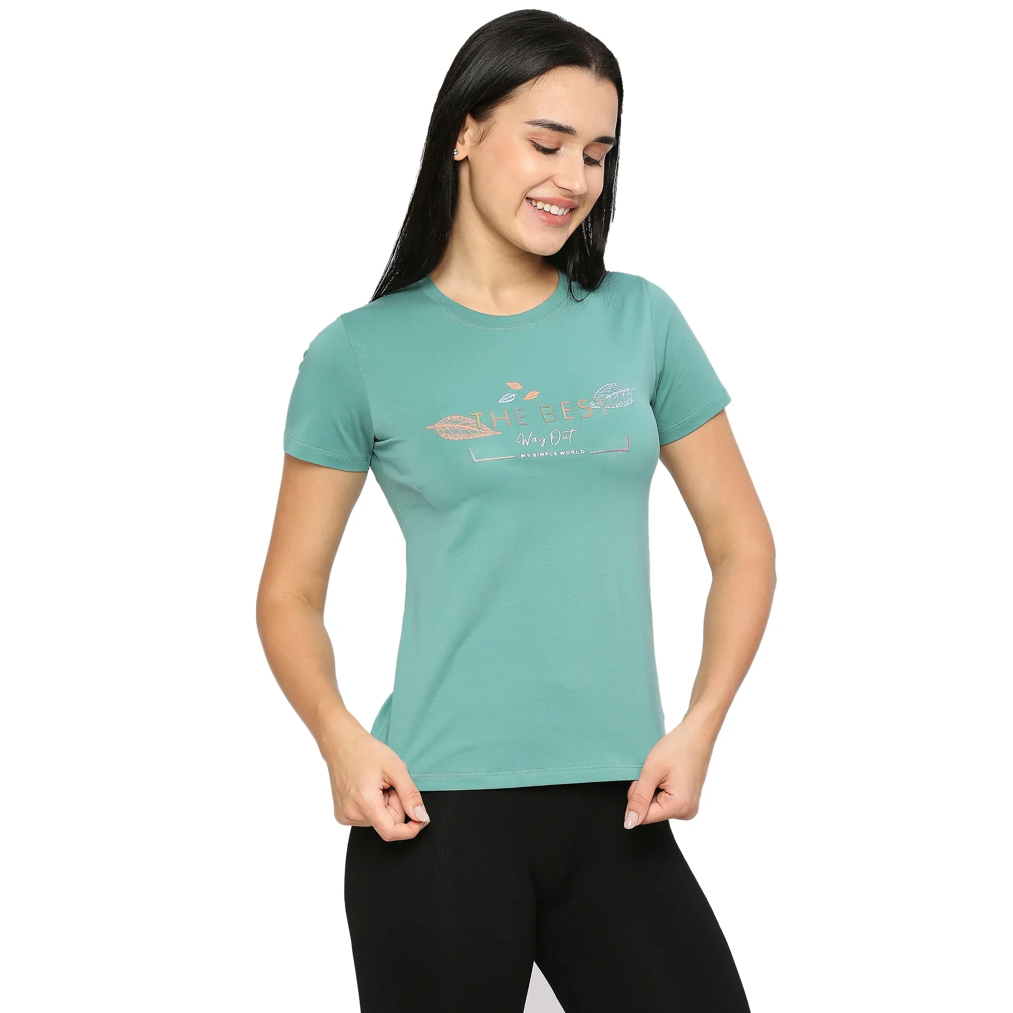 REFLECTIVE TEXTURED SIDE SLIT SOFT COTTON T-SHIRT