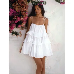 Ruffled Cake Backless Suspender Mini Dress