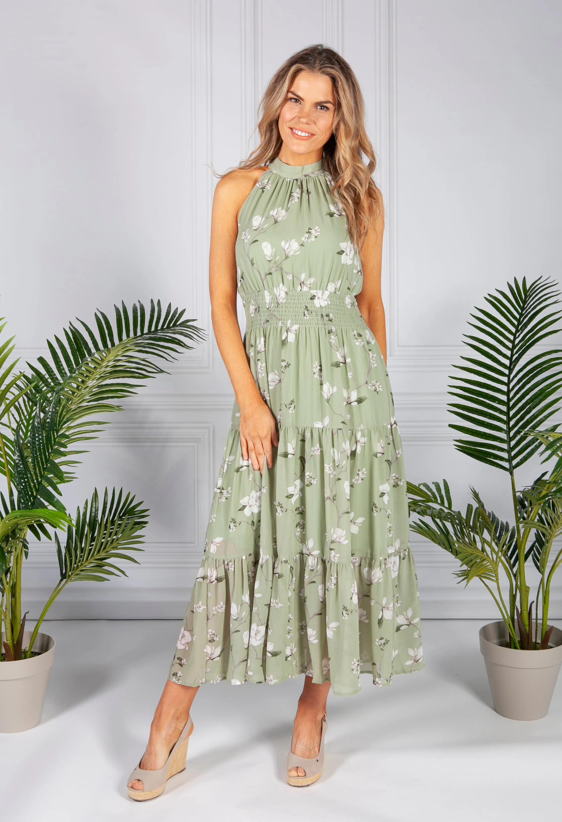 Sage Wall Flower Print Dress