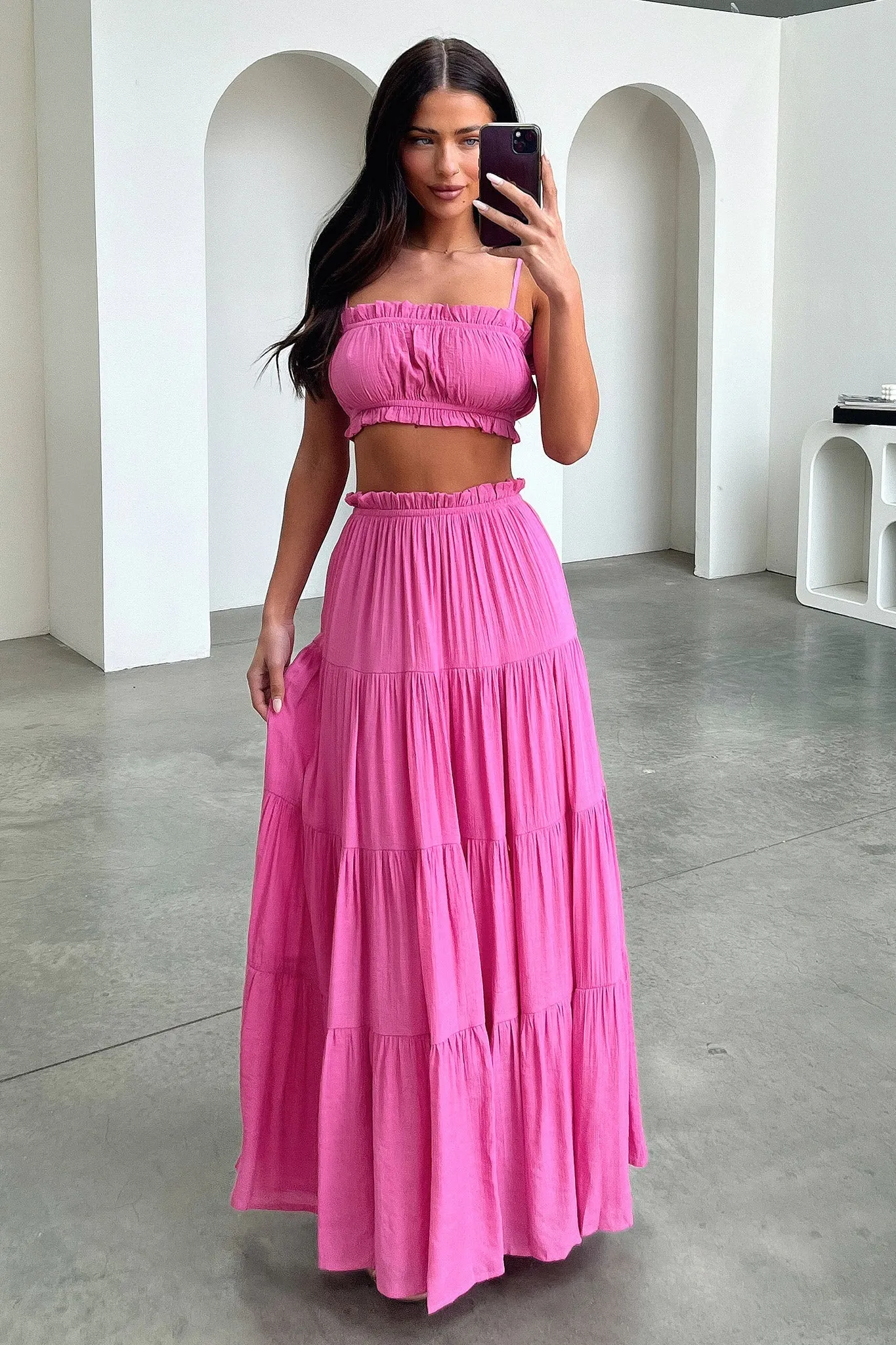 Selina Tiered Maxi Skirt - Pink