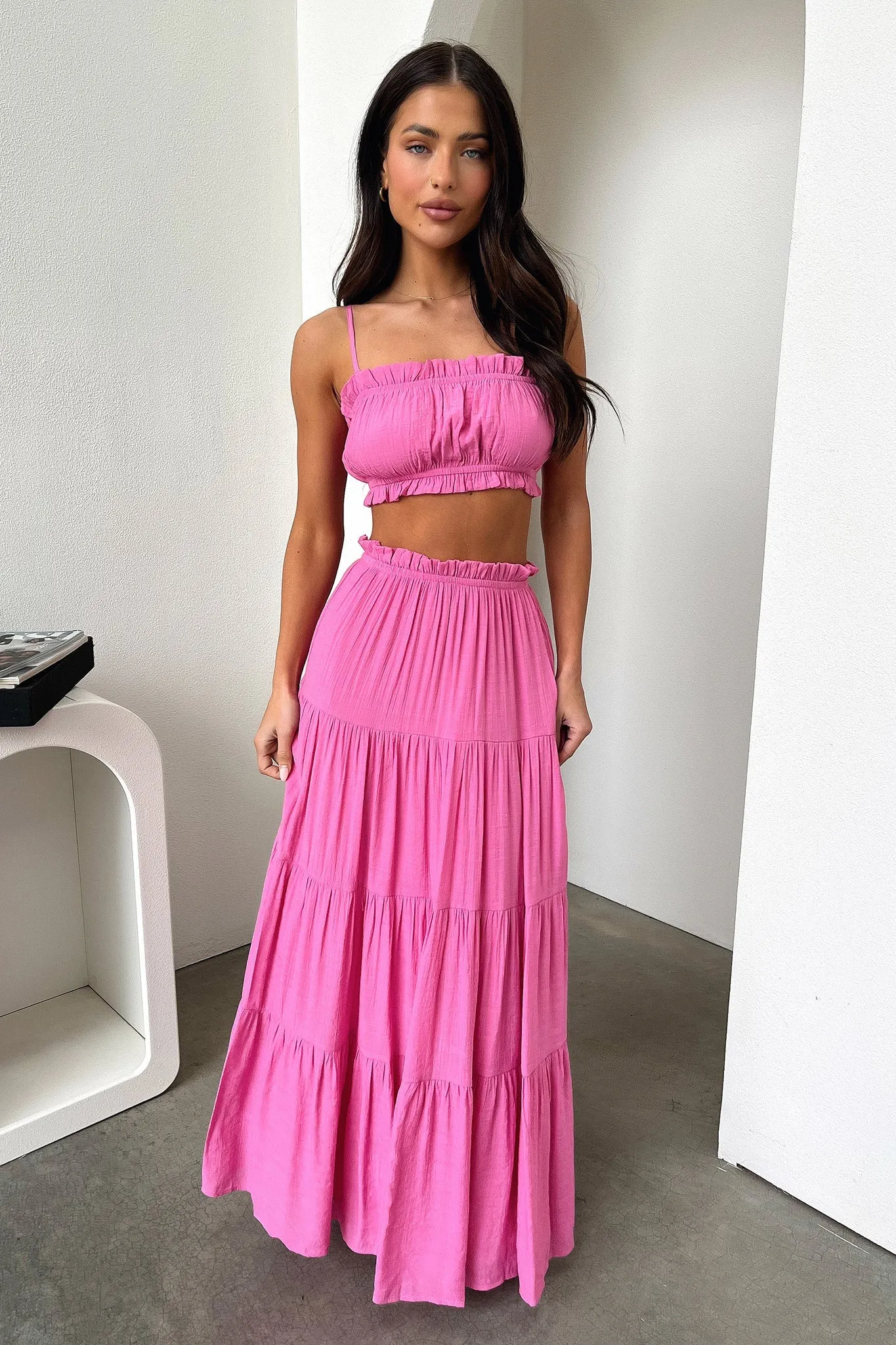 Selina Tiered Maxi Skirt - Pink