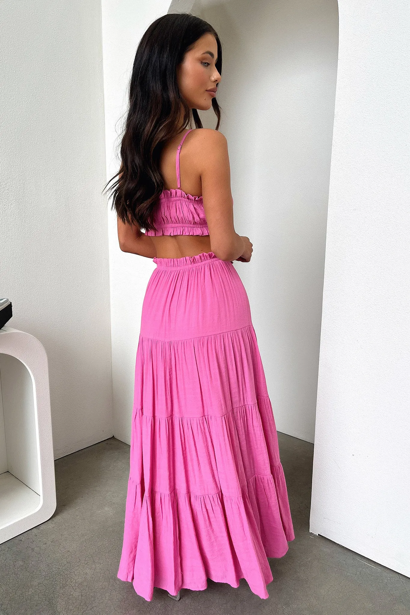 Selina Tiered Maxi Skirt - Pink