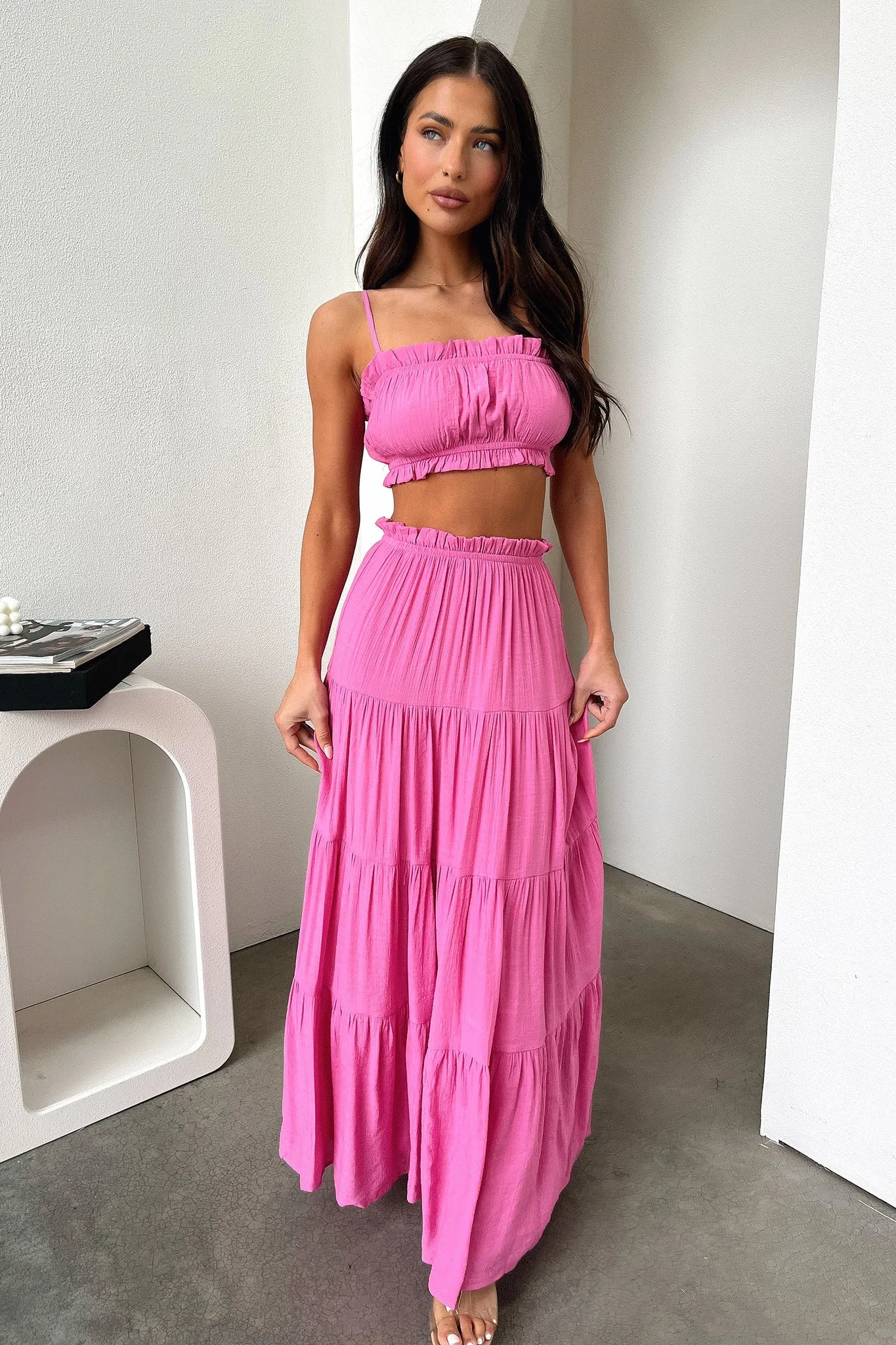 Selina Tiered Maxi Skirt - Pink