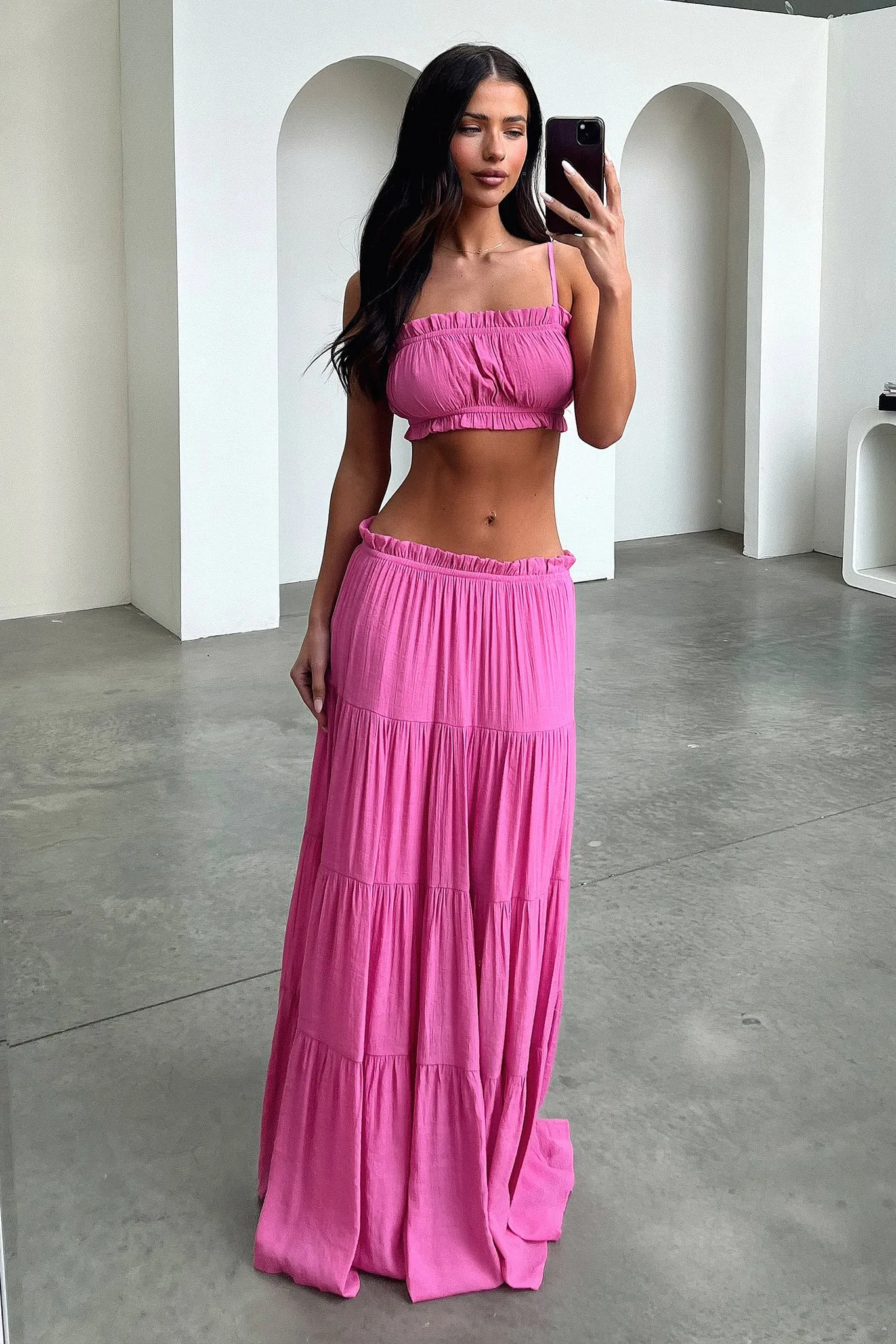 Selina Tiered Maxi Skirt - Pink