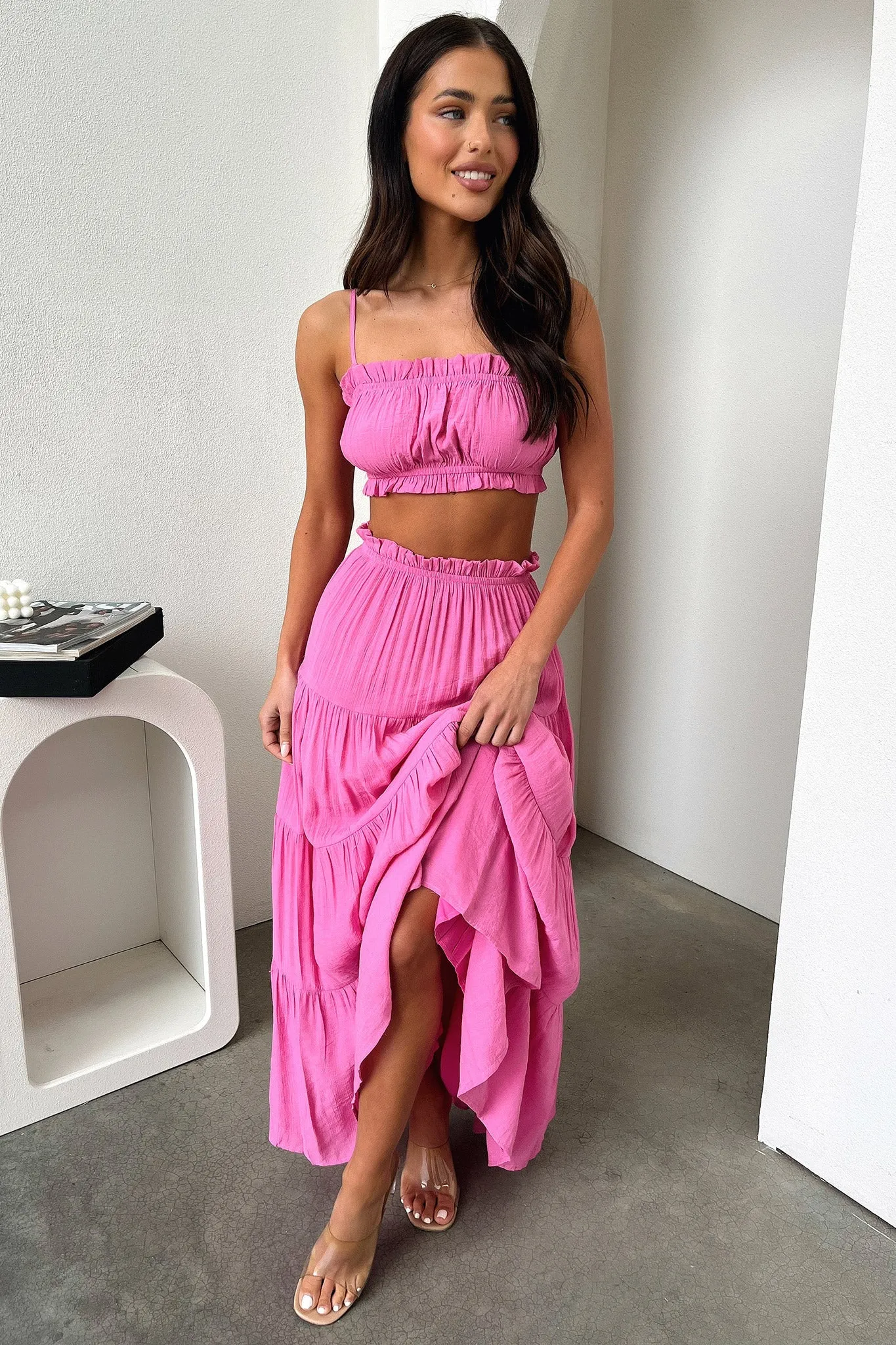 Selina Tiered Maxi Skirt - Pink