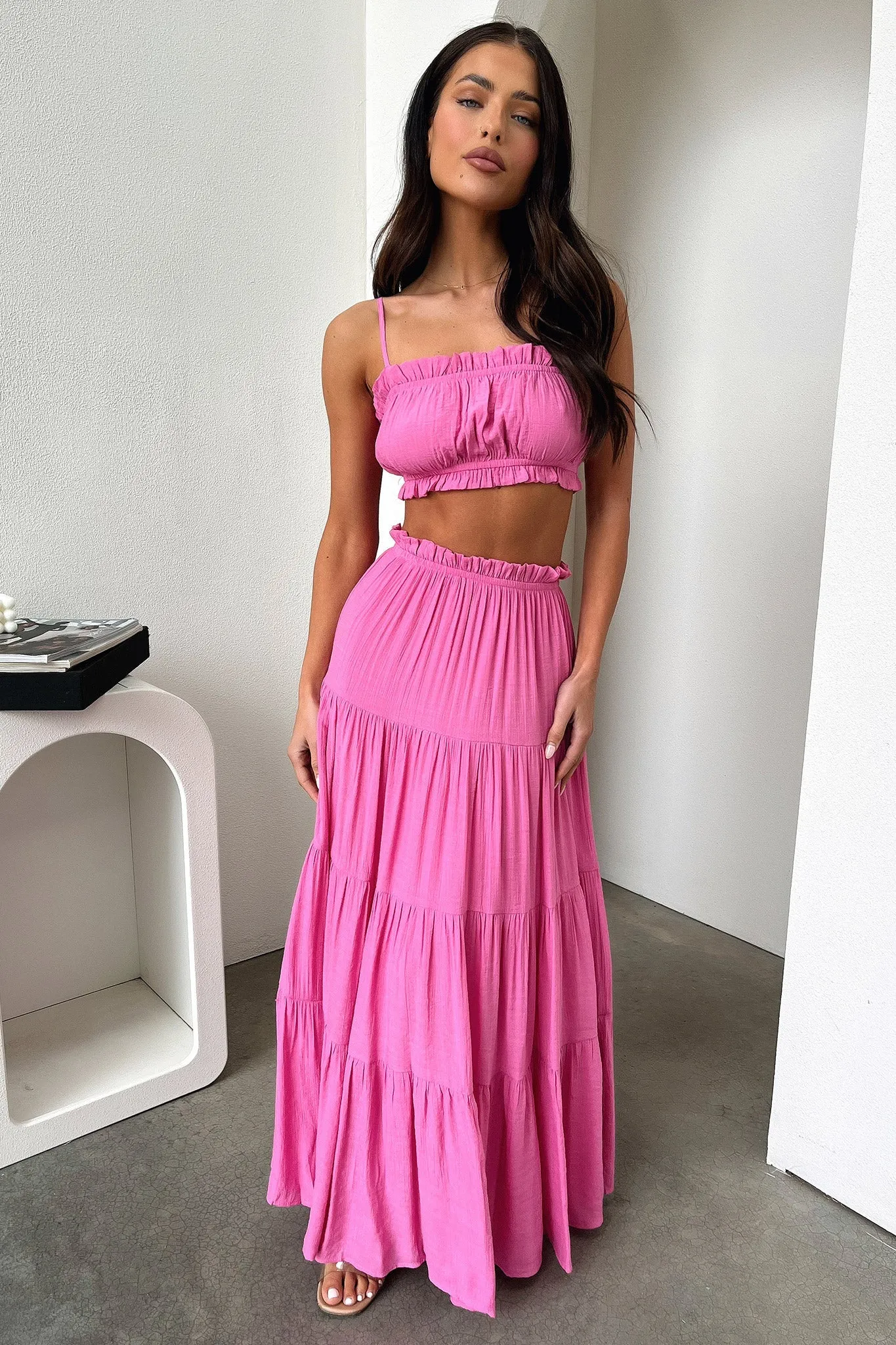 Selina Tiered Maxi Skirt - Pink