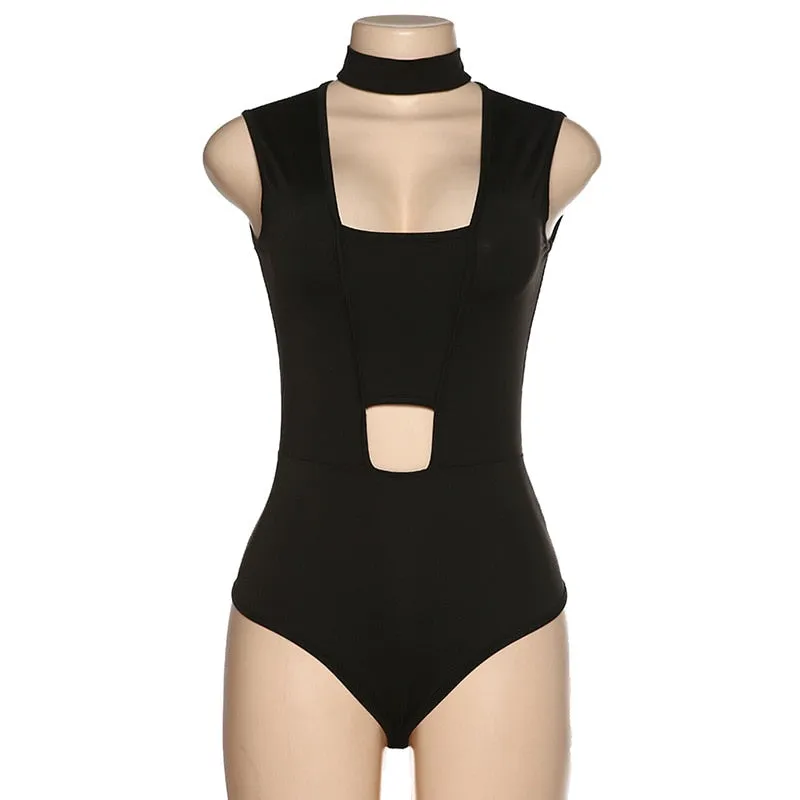 Sexy Hollow Women's Jumpsuit Round Neck Black Slim Fit All-match Thin Rompers Summer 2022