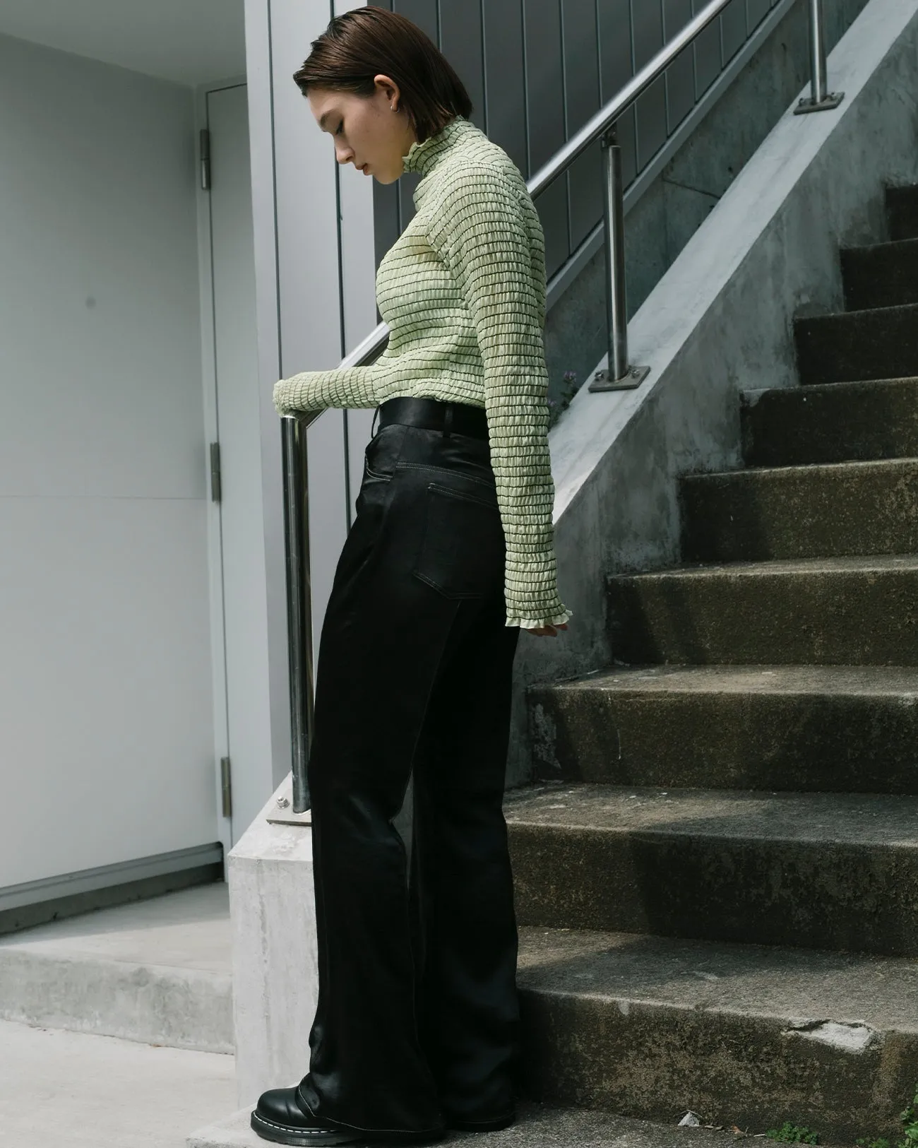 shirring high necked tops